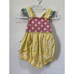 Shrimp & Grits toddler girls Floral Romper Size 3 Pink Yellow Blue Ruffle (S72)